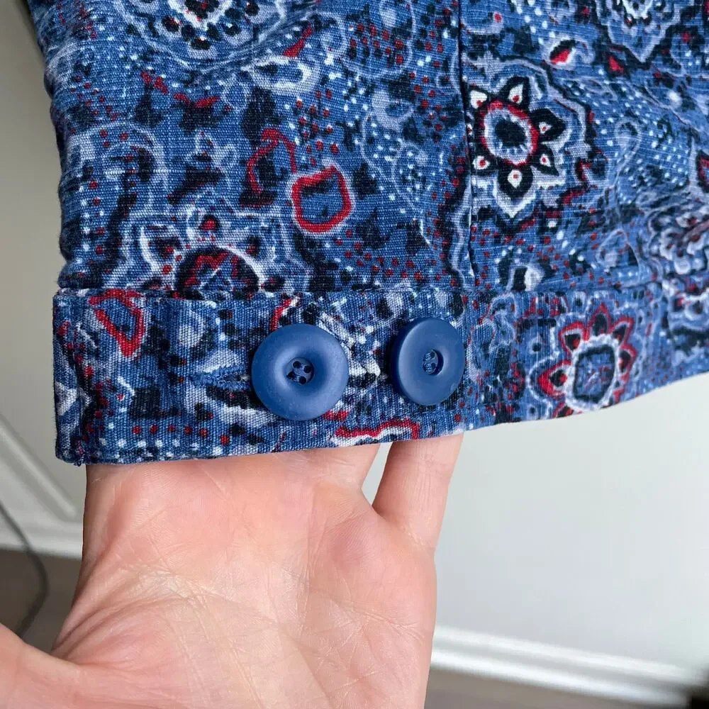 Charter Club Floral Mandala Print Cotton Jacket Blue Red Womens S Western Boho